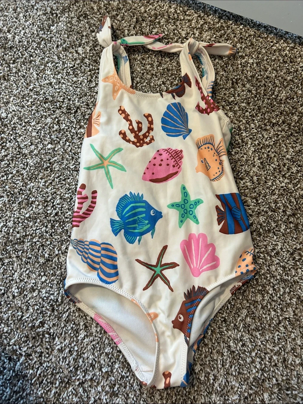 H&M Cream One-Piece Swimsuit with Multicolor Sea Life Print